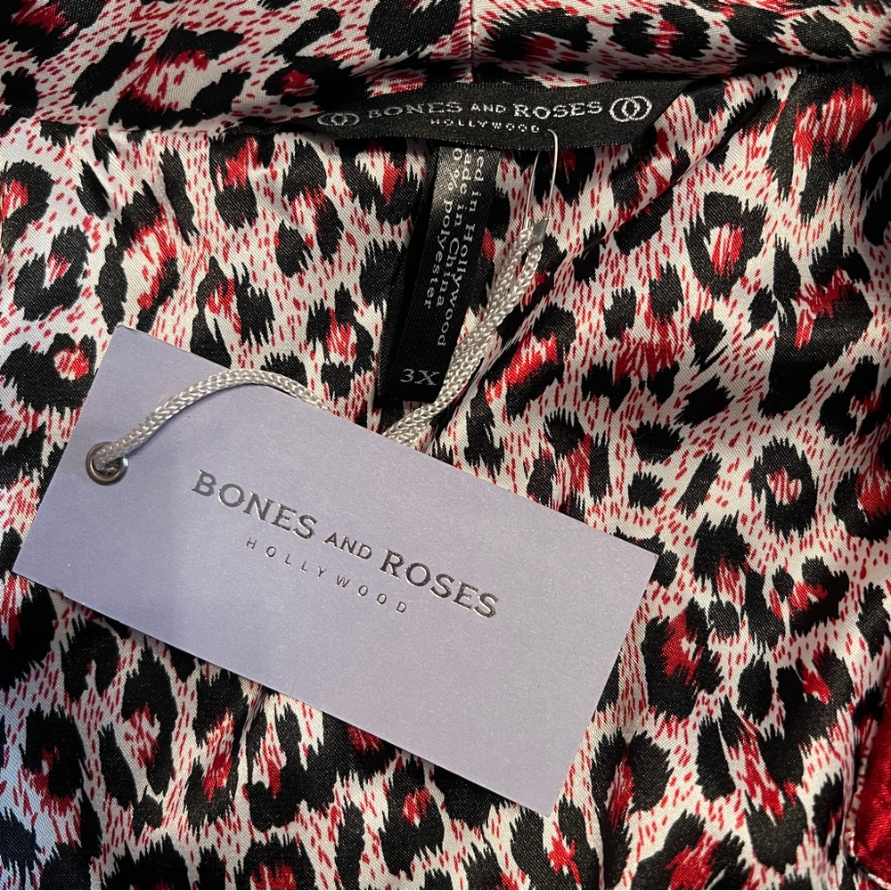 Red Quilted Statement Jacket Leopard Cuffs NWT - image 9